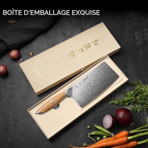HEZHEN 18,5 cm Couperets en Acier Damas,Couteau de Cuisine de Chef Chinois – vue 7