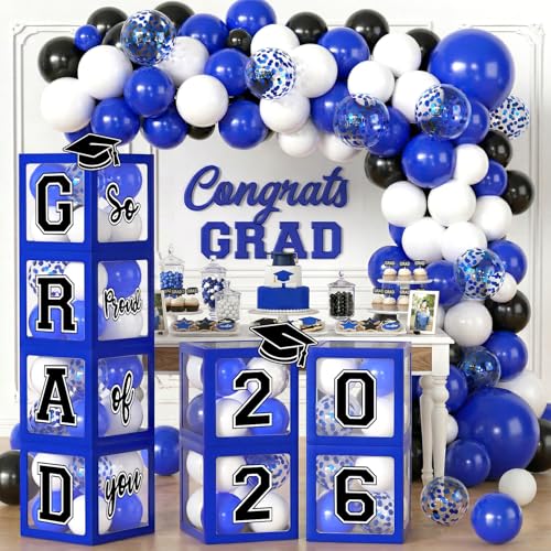 2026 Graduation Decorations Blue Graduation Decorations 2026 Arch Kit Boxes With 134Pcs Balloons Letters 2026 Grad for Middle School High School College ect.