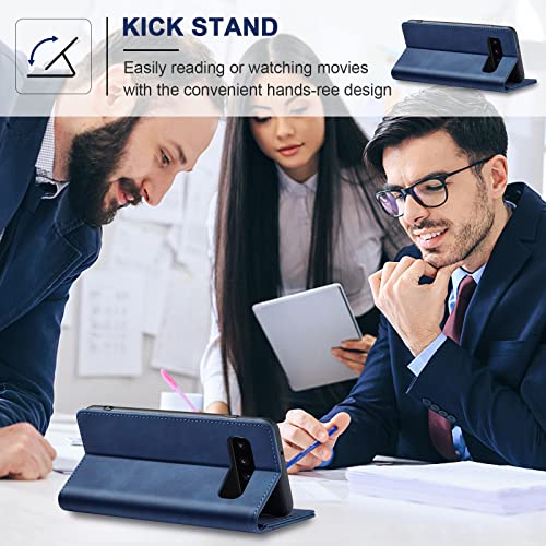 Image of Jasonyu Flip Wallet Case for Samsung Galaxy S10,Leather Magnetic Folio Cover with Card Holder,Kickstand - TPU Shockproof Durable Protective Phone Case,Blue