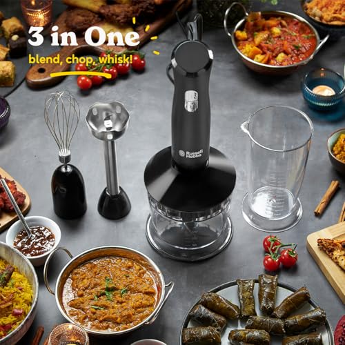 Russell Hobbs Desire 3 in 1 Electric Hand Blender, Fruit & Veg Mini Chopper & Whisk attachment, Stainless steel blending leg, whisk & blades, 500ml capacity chopping bowl & 700ml beaker, 500W, 24702 - Image 4