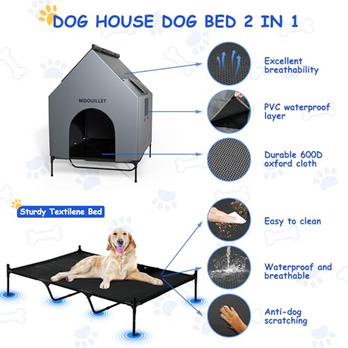 48" Dog House for Outdoor Indoor, X-Large Dog Houses Weatherproof 600D PVC with 8.5" H Textilene Elevated Dog Bed Breathable, Easy to Clean, Dog House Max 200lbs - Image 5