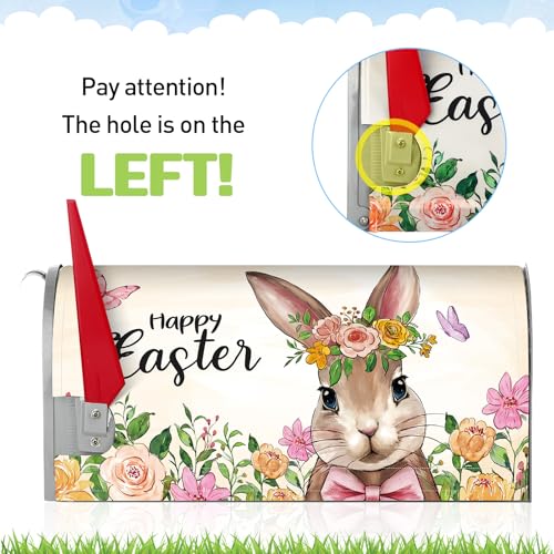 Saillong Happy Easter Mailbox Cover Magnetic Standard Size 21\" x 18\", Spring Easter Bunny Mailbox Cover with Cute Rabbit Flower and Butterfly Decor Post Letter Box Wrap for Home Outdoor Garden Yard