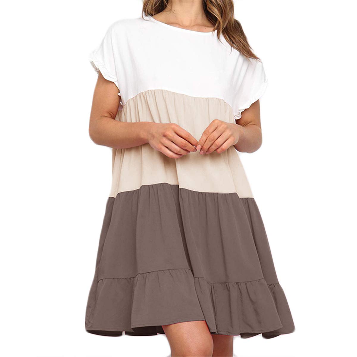 Morbuy Morbuy Mujer Vestidos, Verano Manga Corta Casual Elegante Mini Vestido para Fiesta Cóctel Playa Vacaciones Talla Grande S-5XL (Marrón,XXL)