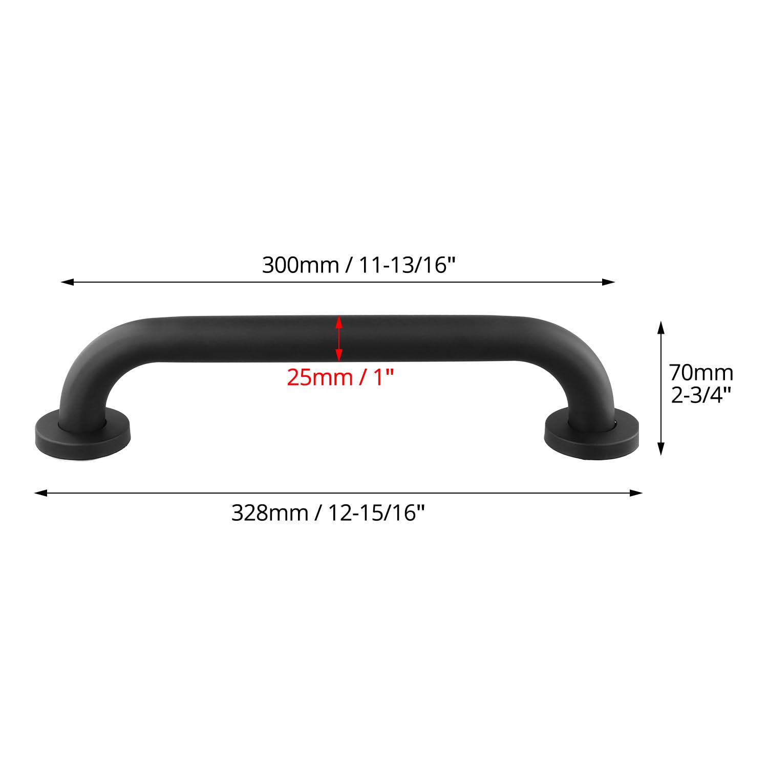 QWORK® Uchwyt do łazienki 30 cm, czarny stalowy poręcz z ukrytymi śrubami, do łazienki, kuchni, schodów