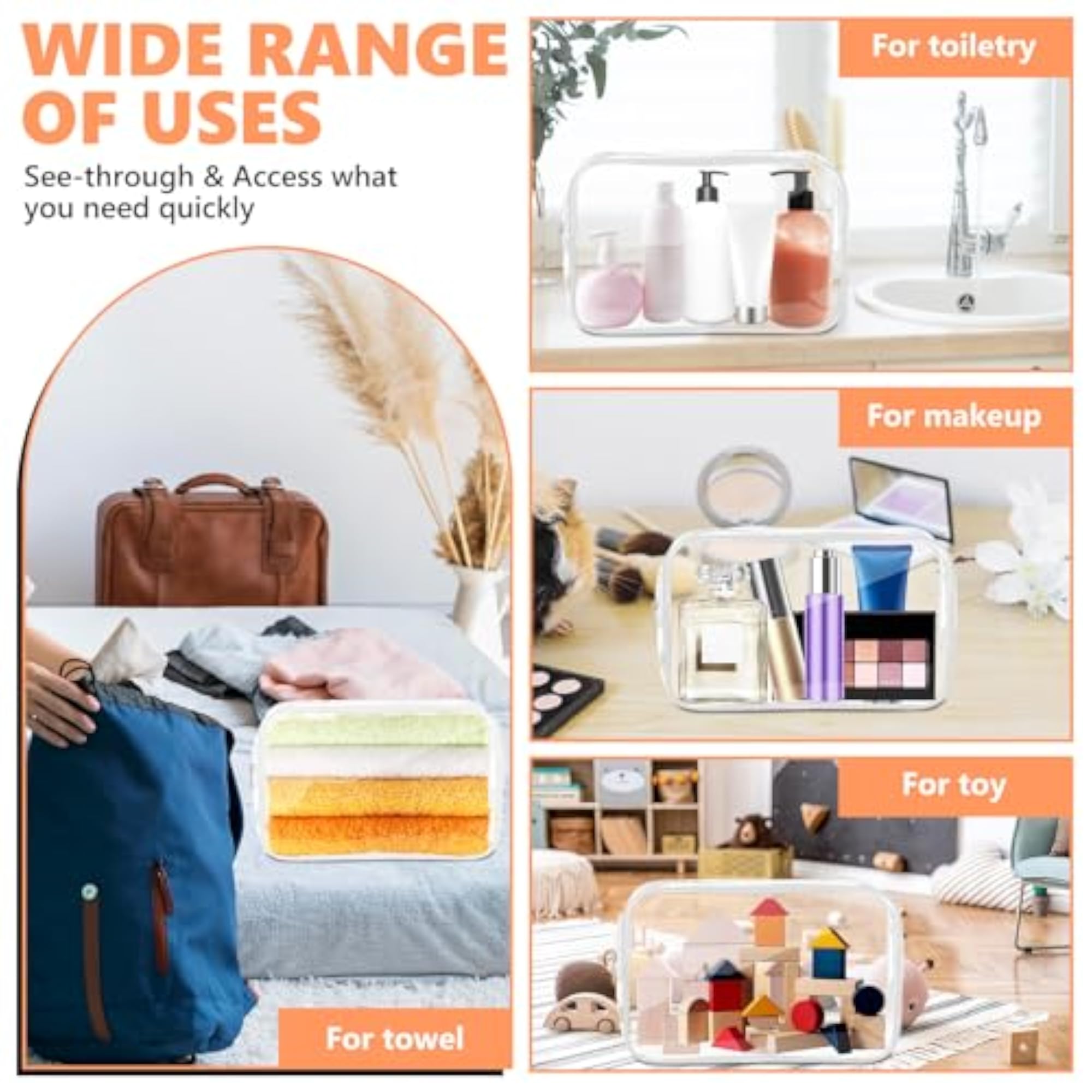 4 Pack Clear Toiletry Bag, Fashionable Organiser