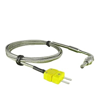Exhaust Gas Temperature Sensors Egt K Type Probe with Exposed Tip 90 Bend Probe,1/8 NPT Compression Fittings & 6.6 ft Lead Cable