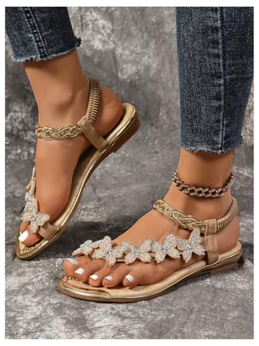 GORGLITTER Women's Butterfly Sparkly Strap Sandals Dressy Strappy Sandals Wedding Beach Flat Sandals 20254