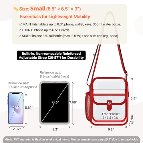 Image of SPODEARS Clear Crossbody Bag for Stadium, Concert, Festival & More - Adjustable Shoulder Strap & Bottle Holder