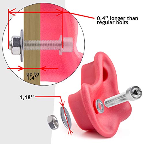 Climbing holds for kids - 24psc - 8 colors - with safe installation hardware. Textured thick plastic climbing rocks with 2 bonus handles included. Great climbing wall kit for swing sets, outdoor playg
