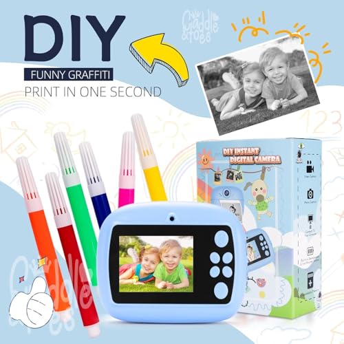 Image of Kids Instant Print Camera - Mini Digital HD Photo & Video Camcorder with Games | Fun Learning Toy for Boys & Girls Ages 4-18 | Includes 2 Print Rolls - Ideal Gift for Kids (Blue)