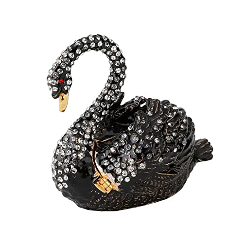 FASSLINO Black Swan Animal Jewelry Trinket Boxes Hinged Enamel Hand-Painted Collectible Figurines Craft Gift for Home Decor