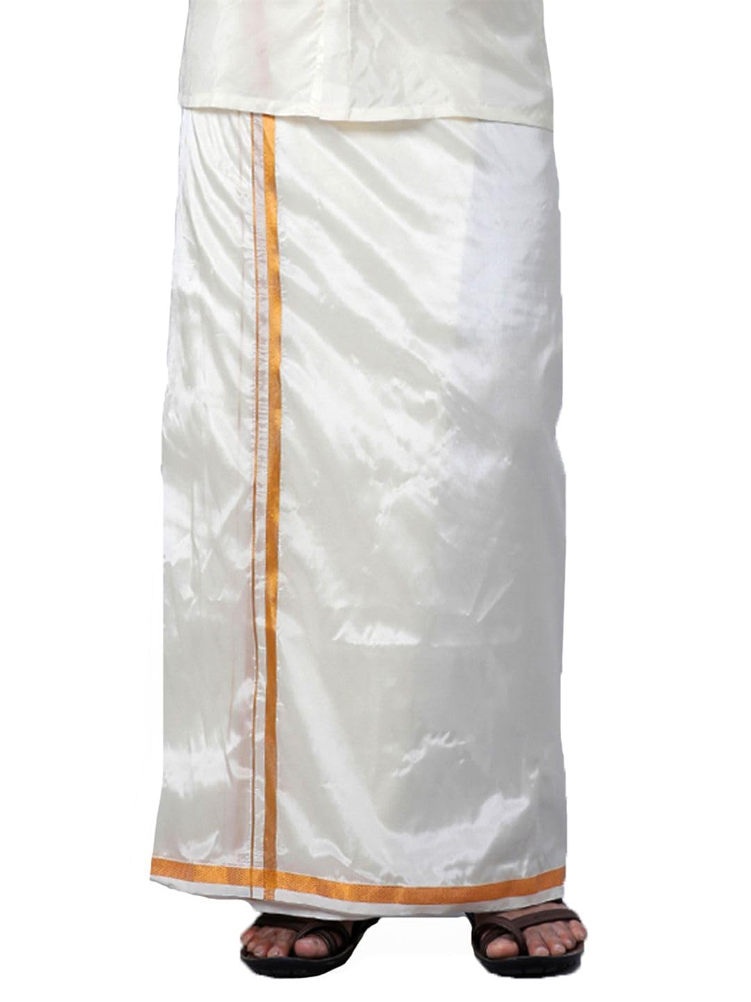 ramraj cotton RAMRAJ Mens Art Silk Cream Double Dhoti with Gold Jari Border-picture-41