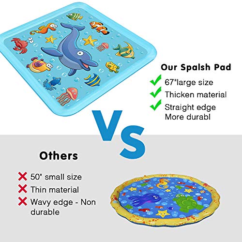 Growsland Splash Pad - 67" Sprinkler for Kids Outdoor Toys Fun Summer Water Pool Sprinkler Play Mat Outside Backyard Water Toy for Baby Toddlers Girls Boys - Thumbnail 7