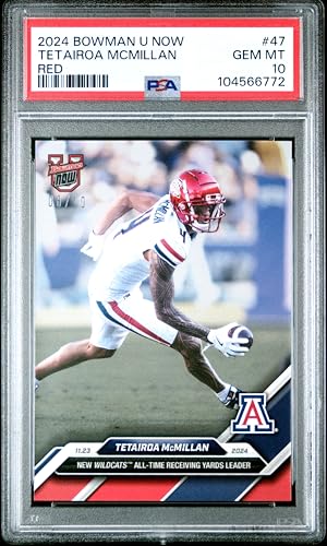 Graded 2024 Topps Bowman U Now Tetairoa McMillan #47 Red /10 Rookie RC Football Card PSA 10 Gem Mint