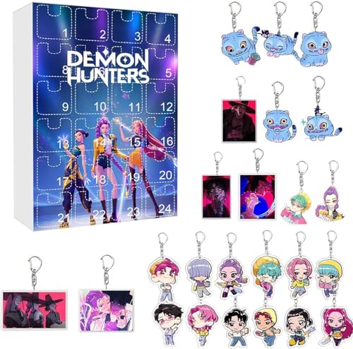 Hunters Calendario de Adviento 2025 Anime 24 Días KPOP Navidad Calendario de Cuenta Regresiva Llavero Colgante Acrílico Regalo Sorpresa de Navidad para los fanáticos del K-pop