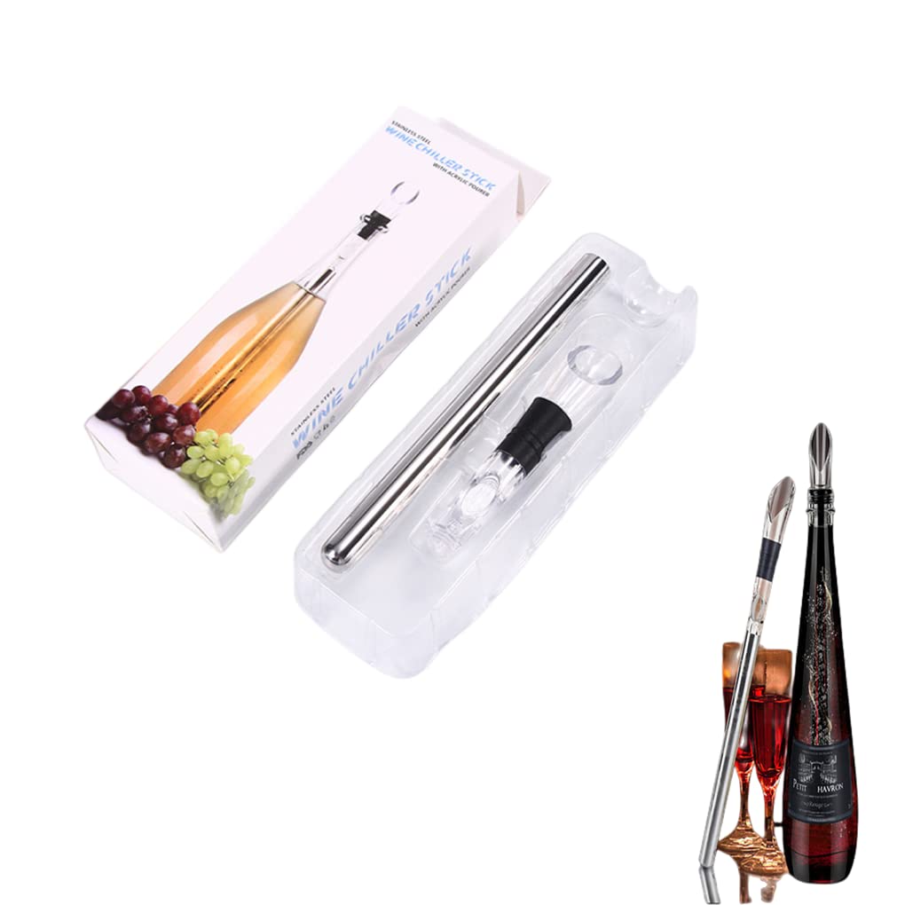 Stainless Steel Wine Chilling Rod with Aerator and Decanter Spout - Iceless Wine Bottle Cooler for Perfectly Chilled Wine - Great Gift for Wine Lovers