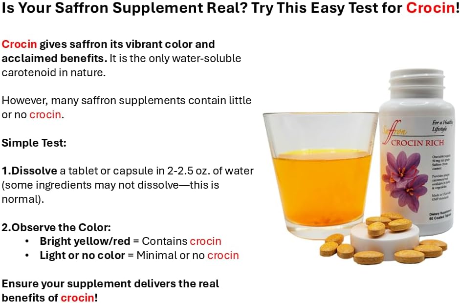 Miniatura 5 de Crocin Rich - 7.5 mg de Crocina (activo de azafrán clave) + suplemento para los ojos de luteína y zeaxantina, 60 tabletas - Soporte visual y macular