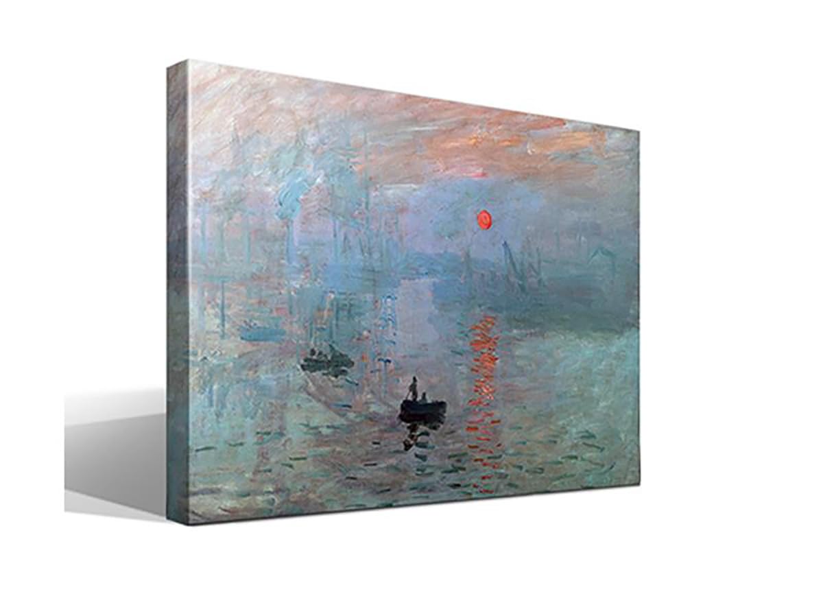 Impresion, Sol Naciente | Claude Monet | Impresionismo | Cuadro Canvas Wall Art | Impresion Giclee lienzo algodon puro | Bastidor 3cm | 55x75cm