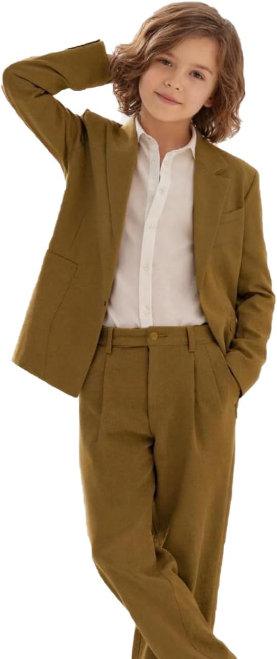 Boys Cotton Linen Suit 2 Piece Set Ring Bearer Outfit for Wedding Adjustable Waistband Lightweight Summer Suit