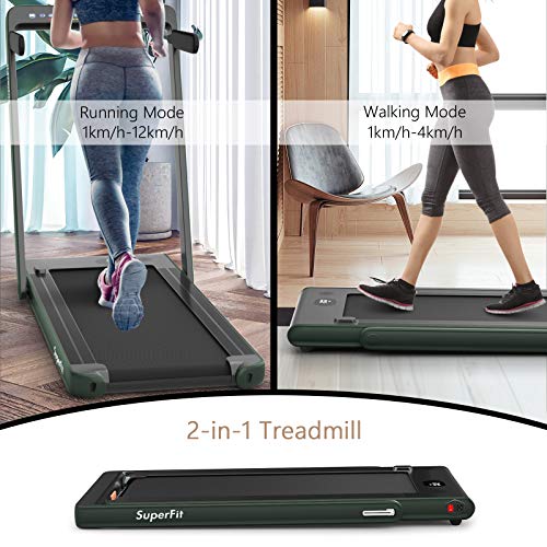 Image of Goplus 2 in 1 Folding Treadmill with Dual Display, 2.25HP Superfit Under Desk Electric Pad Treadmill, Installation-Free, Blue Tooth Speaker, APP Control, Remote Control, Walking Jogging for Home
