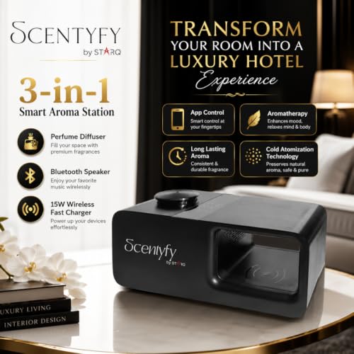 Image of SCENTYFY by STARQ Trinity 3-in-1 Smart Perfume Diffuser with Bluetooth Speaker & Wireless Charger, Aromatherapy Essential Oil Diffuser, Home, Office & Bedroom Decor