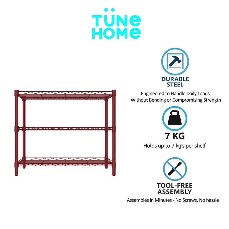 Image of 3-Shelves Counter Top Heavy Duty Steel Storage Rack | Multipurpose Shelving Unit for Kitchen, Home & Utility