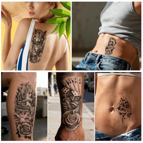 Image of MAYCREATE 34 Sheets Temporary Tattoo Sticker For Men Black Tattoo Stickers Waterproof Large Tattoos Sticker Set-Black