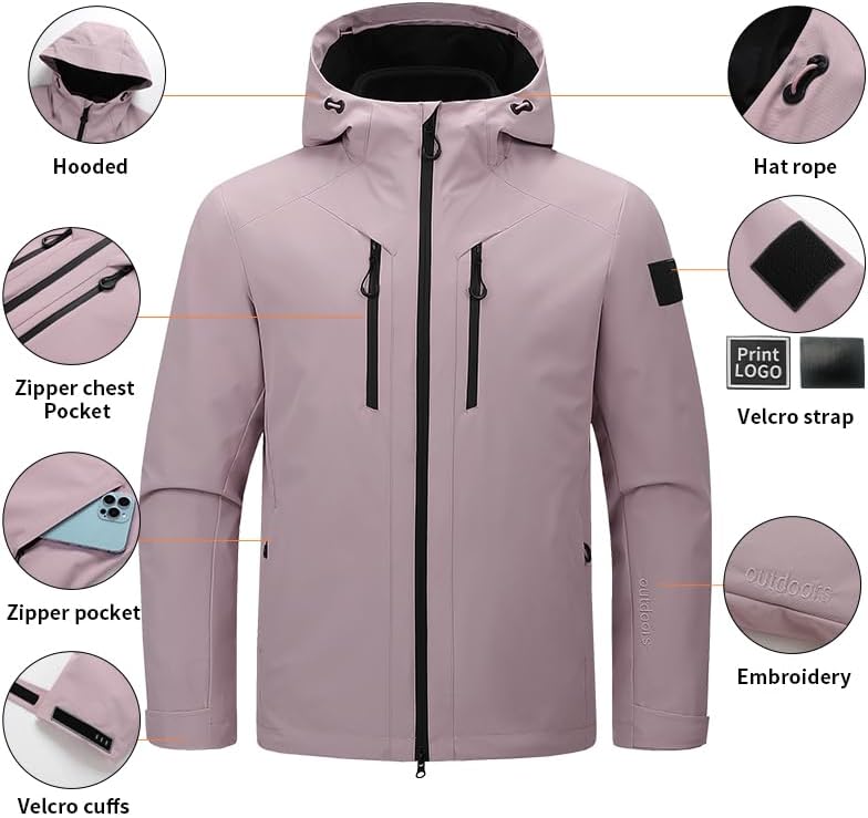 Waterproof Rain Jacket for Winter Hooded Anorak Lightweight Outdoor Windbreaker Outdoor Hiking Travel Rain Coat