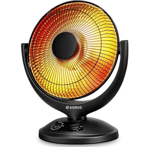 Kismile Oscillating Parabolic Space Heater with Thermostat and Timer, Radiant Dish Heater with Tip-Over and Overheating Protection For Indoor Use, 800w