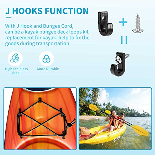 Kayak Deck Rigging Kit 8 Feet Bungee Cord With Bungee Cord Ends Hooks And Tie Down Pad Eye With Screw And 6 J-Hooks For Kayak Boat Canoe Accessory Outfitting Fishing Storage Bungee Kit #TOP4