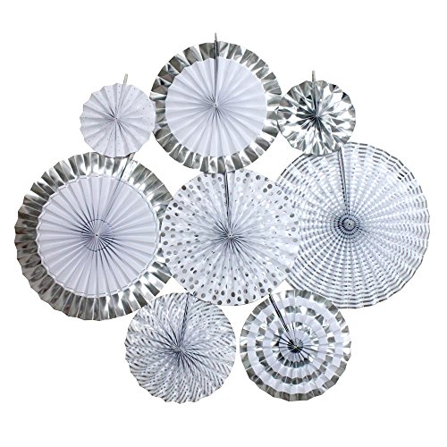 Ipalmay Decorative Fan, Hanging Paper Fans, Party Decorations Kit Silver, Set of 8
