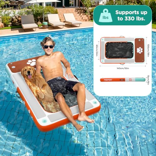 FBSPORT Hunde wasserspielzeug,Pool Rampe für Hunde,Pool Dock Hund,Hundeschwimmplattform, Aufblasbare Hundeschwimminsel für Pool, Seen, Boote und Meer, rutschfeste Eva-Schwimmdock