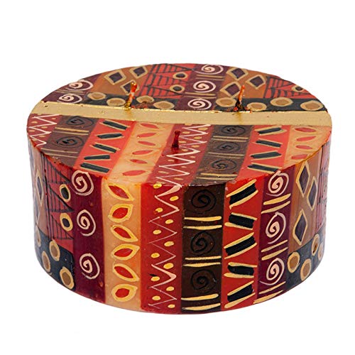 Kapula South African Large Pillar Candle - Hand Painted Safari Gold Design - Premium Wax with Three Wicks - Long Burn Time - Stylish Home Decor - Cake 15 x 7 cm
