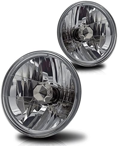 Premium Pair 7" Round Conversion Head Light W/ Light Bulb - Clear Lens - Light bulb type H4 12V 60/55W