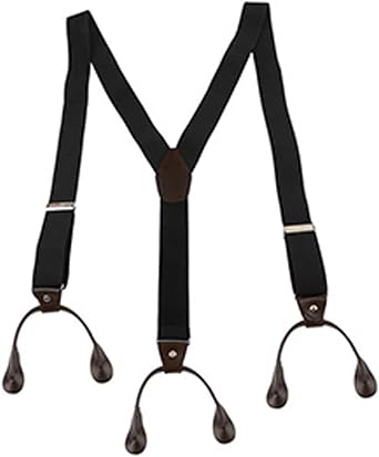 Button Holes Link Men Suspenders Mens Braces Suspenders with 6 Button Holes and 2 Length Adjusters Black