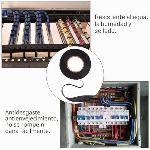 Miniatura 3 de Testyu 4 Piezas Cinta Para Arneses De Cableado,Cinta Tela Aislante Tejido 19 Mm X 15 M, Cinta Adhesiva Tesistente Al Calor De Coche Motocicleta Negro