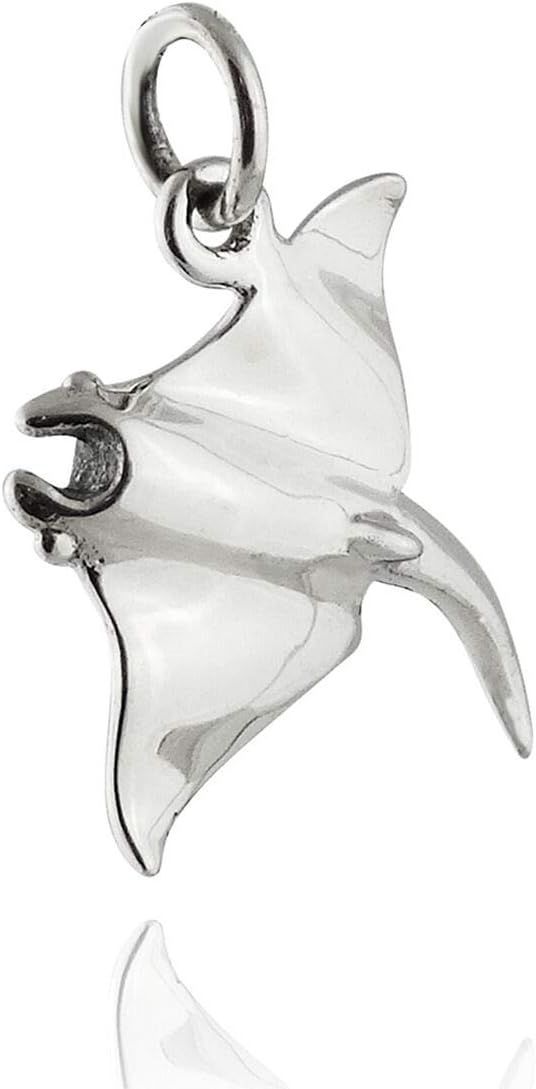 Manta Ray Charm - 925 Sterling Silver - 3D Ocean Stingray Sea Tail New