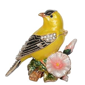 Canary Bird Trinket Box Jewelry Box Hand Painted Decorative Box with Hinged Lid Ring Earring Holder Bird Figurine Collectible