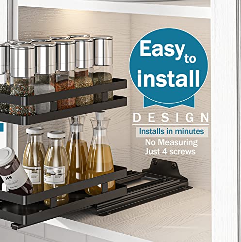 Junyuan Pull Out Spice Rack Organizer For Cabinet, Slide Out Rack 4.5" Wx10-1/2 Dx(8.5"~10.7") H For Upper Kitchen Cabinets & Pantry Closet (4.5"-Double, Black) #TOP3