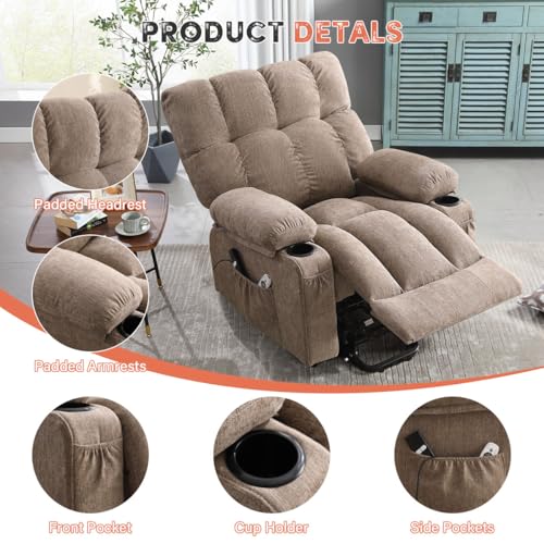 Image of BOSMILLER Power Lift Recliner Chair with Massage and Heat for Elderly, Electric Recliner Single Sofa with Two Cup Holders, Extended Footrest, Side Pocket and USB Charge Port for Living Room