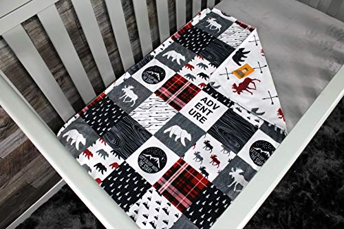Image of Dear Baby Gear Reversible Baby Blanket, Nursery Cover for Newborn, Breathable, Lightweight Swaddle, Blanket for Girls and Boys, Bears, Moose, Northwood Adventure Faux Quilt, Moose, Arrows, 40 x 30in