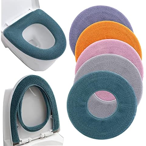 Guojanfon 5 Pcs Thicker Bathroom Soft Toilet Seat Cover Pad-Warmer Toilet Seat Cushion Cover Stretchable Washable Fiber Cloth, Comfortable (5 Random Color) Cover