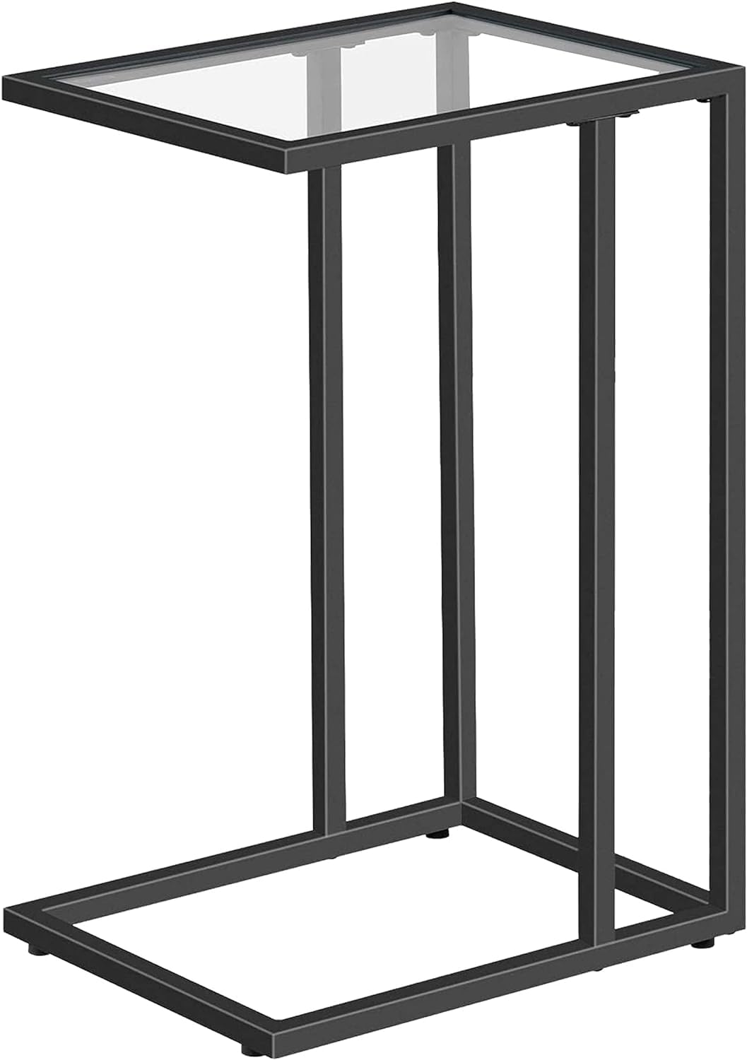 AAMEN Black C-shaped Bedside Table, Metal Frame Glass Top Coffee Tables, Glass Coffee Table, Laptop Table For Sofa, Home Office Desk Small Kitchen Table, (Metal)
