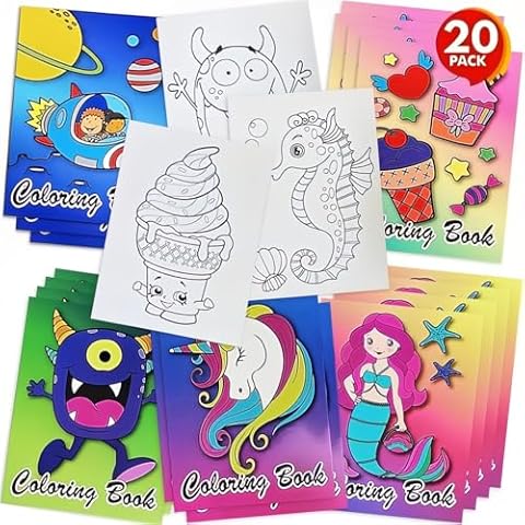 ArtCreativity Assorted Mini Coloring Books - Bulk Pack of 20 Small Color Booklets in 5 Designs - Perfect Party Favors - Educational Art Gifts for Toddlers, Boys and Girls Ages 2-4, 4-8 Cover