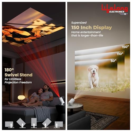 Image of Lifelong Electronics Lightbeam Smart Projector | Android, 1080P& 4K Ultra Support, 3000 Lumens, 720p Native | for Room & Outdoors | All OTT Apps | WiFi /BT, Mirroring, USB, HDMI, 180, Speakers