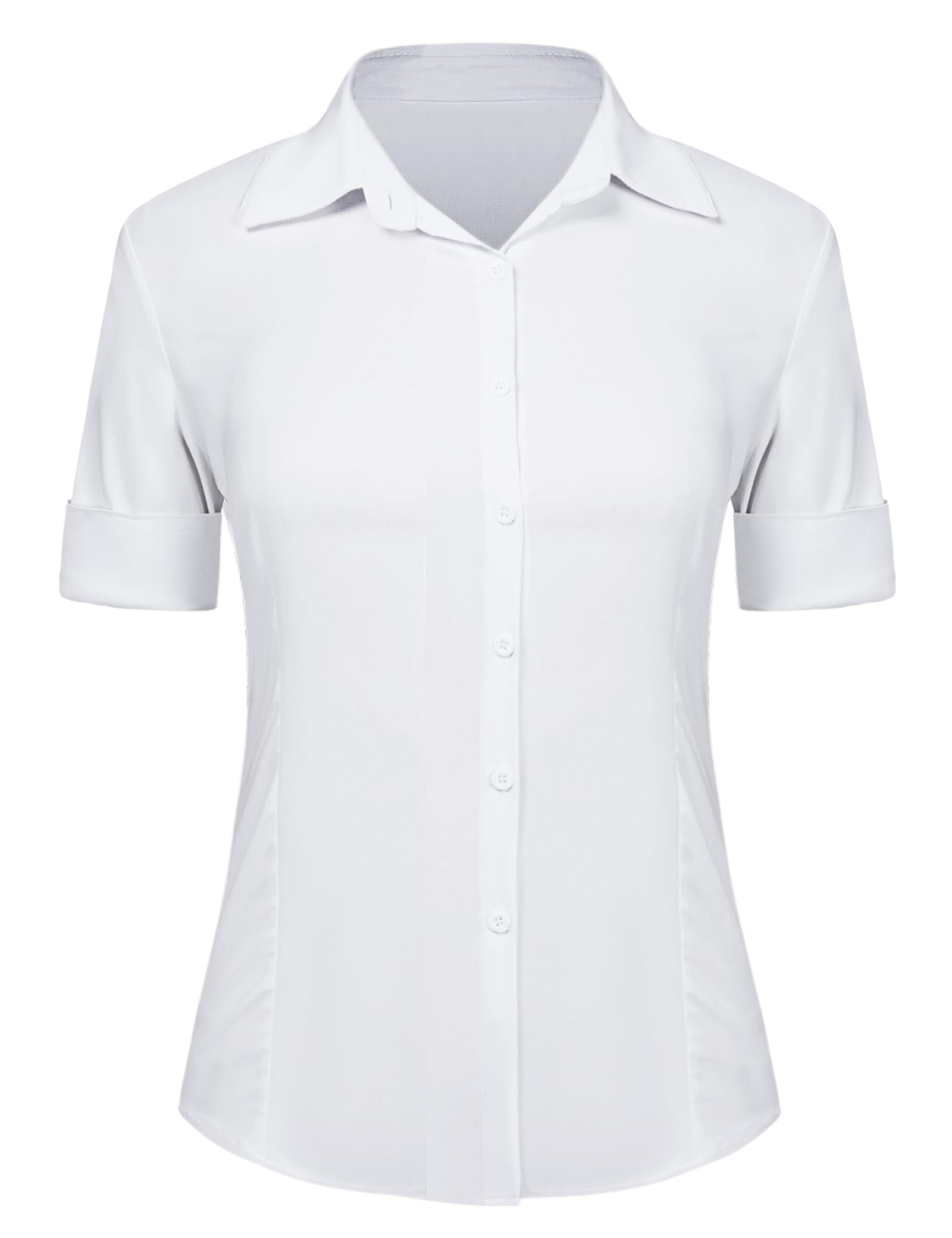 Irevial Camisa Mujer Manga Corta Elegante Camiseta Slim Fit con Botones Básica Shirt Casual Blusa de Trabajo Verano Ideal para Oficina