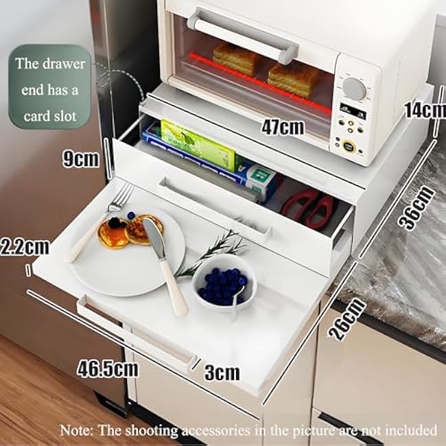 Kitchen Countertop Organizer Appliance Stand with Pull-Out Shelf, Push-Pul Storage Rack for Microwave Drawer