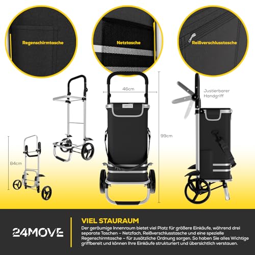 24MOVE® Einkaufstrolley Vehlo klappbar mit 55L inkl. Kühlfach, Faltbarer 3in1 Trolley - Sackkarre und Tasche, bis 30kg belastbar, schwarz – Bild 6
