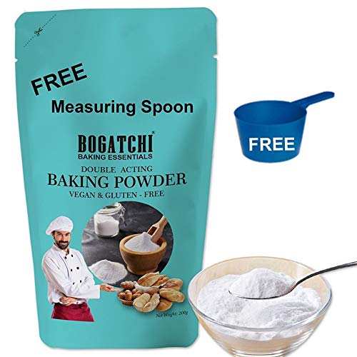 Image of BOGATCHI Double Acting Baking Powder and Baking Soda for Making Cake, Breads, Pizza, Muffins, Dhokla, Idlis, Naans |Baking Ingredients | Baking Soda, Cooking Soda , 200g, Free Measuring Spoon