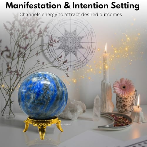 Image of Certified Lapis Lazuli Crystal Ball for Meditation - Premium Crystal Vastu Items for Home and Feng Shui Items for Good Luck - Ideal for Pooja Supplies and Spiritual Practices (2 inch Inch)